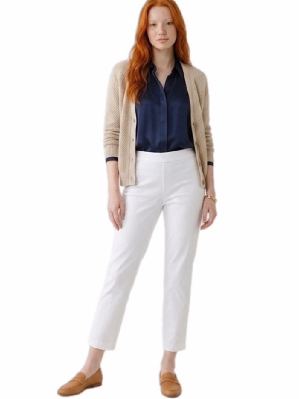 EILEEN FISHER White Organic Cotton Ankle Pants Classic Tailored Fit Size Large